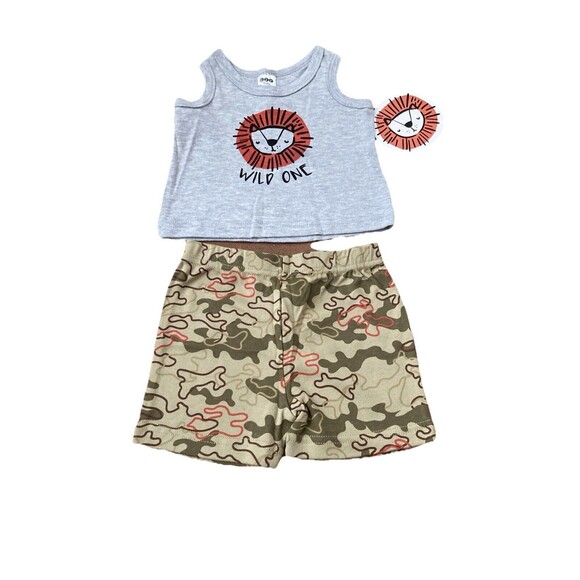 Baby 2-Piece Wild One Lion Print Muscle Tank & Shorts Set by CJP- 12 Months NWT - Picture 2 of 7
